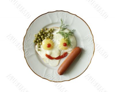 Funny breakfast with smiling fried eggs