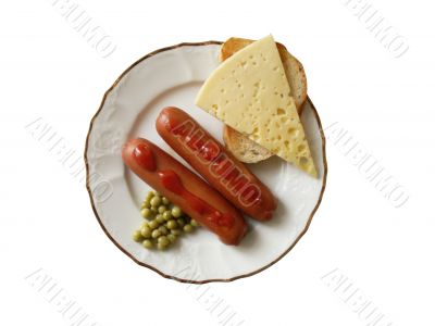 Breakfast with sausages and cheese