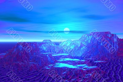Blue moon landscape with mountains