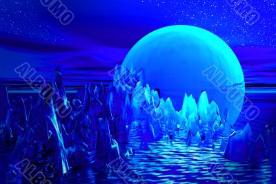 Blue  landscape with mountains