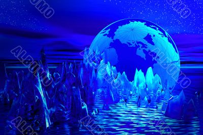 Bluefantastic  landscape with planet Earth