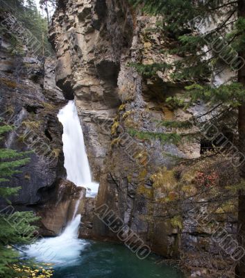 Waterfalls in narrow canyon
