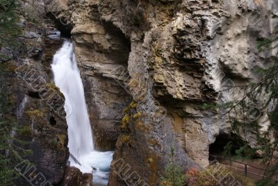 Waterfalls in narrow canyon