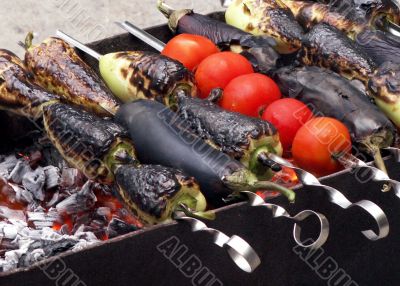 Vegetable shashlik on the brazier