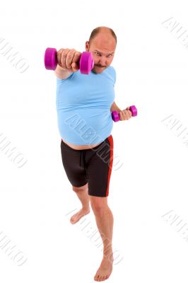 Exercising overweight man