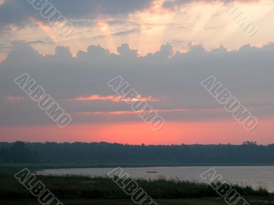 Puffy Clouds with Sunbeams