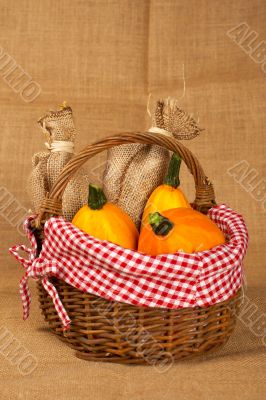 Pumpkins and sacs in the basket