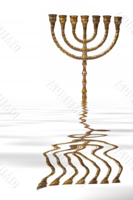 Menorah reflected on water