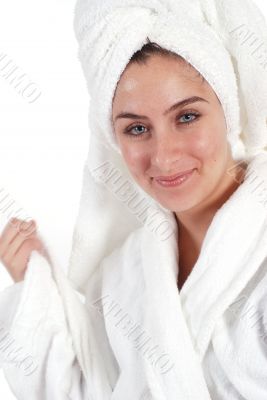 Woman in robe and towel