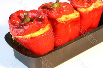 Red peppers stuffed with rice and vegetables
