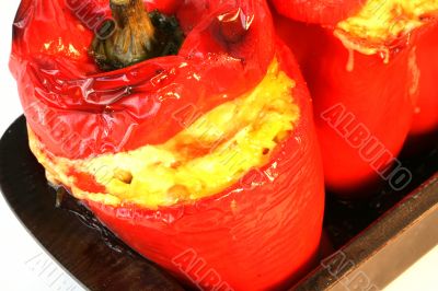 Red peppers stuffed with rice and vegetables