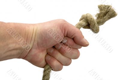Hand keeps rope with node