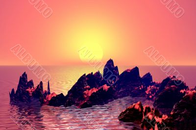 Pink Sunset. Mountains