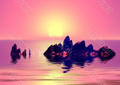 Pink Sunset. Mountains