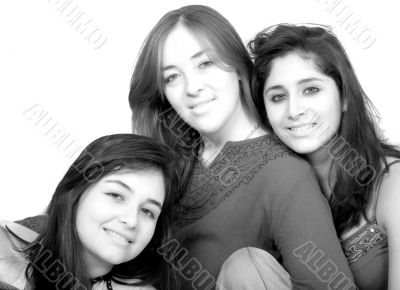 beautiful female friends in black and white
