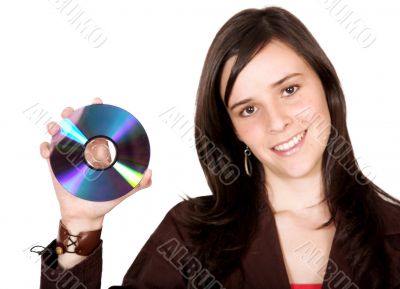 beautiful girl holding a cd