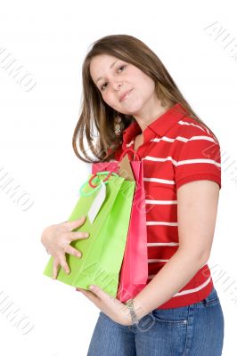 girl shopping in red