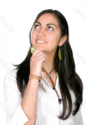 pensive girl in white