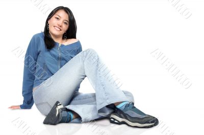 beautiful girl sitting on the floor