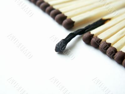 Burnt match on backround with matches