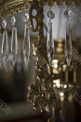 crystal ornaments on lamp