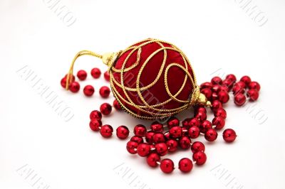 Red Christmas ball with beads