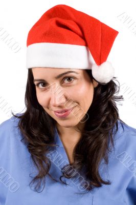 Female doctor with christmas hat