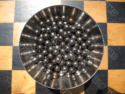 Metal balls in steel  bowl