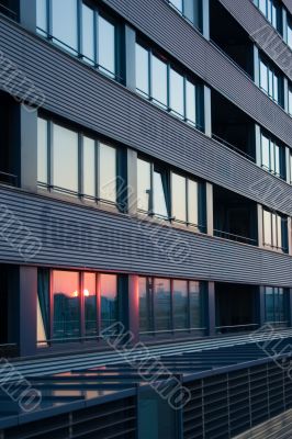 Red sun in building
