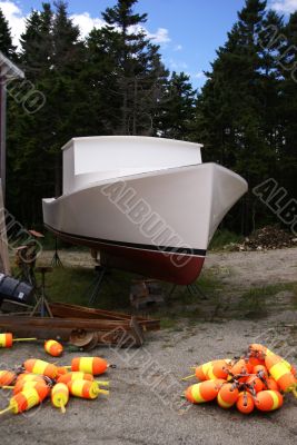 Lobster boat and buoys