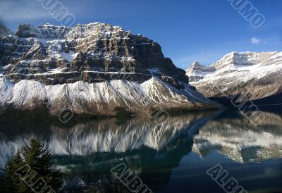 Bow Lake and striated mountain
