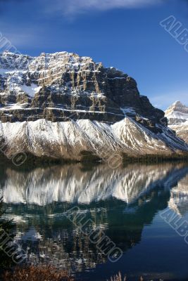 Bow Lake and striated mountain