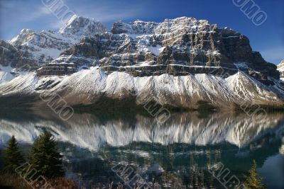 Bow Lake and striated mountain