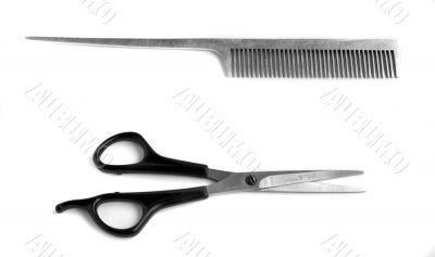 Scissors and hairbrush