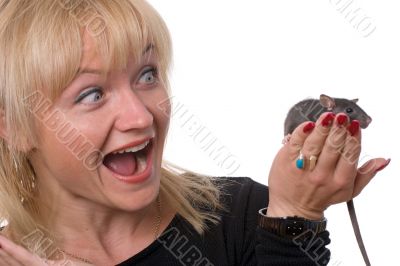 woman and rat