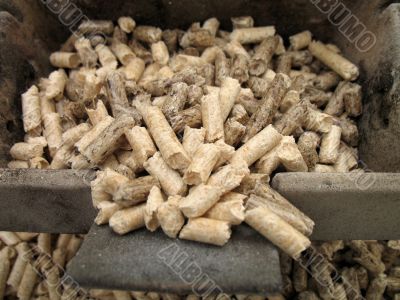 crucible and wood pellets