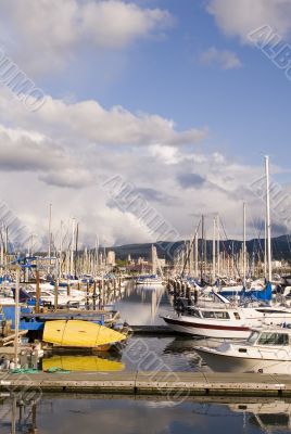 Yellow Boat Between Slips