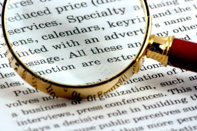 Open page and  magnifying lens