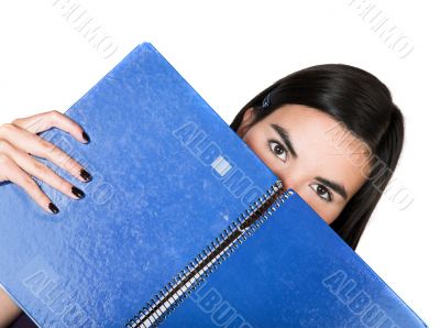 beautiful girl with blue notebook