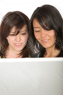 beautiful students on laptop