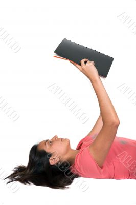 beautiful young student on the floor