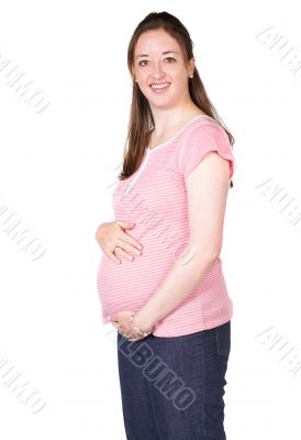 beautiful pregnant woman in pink