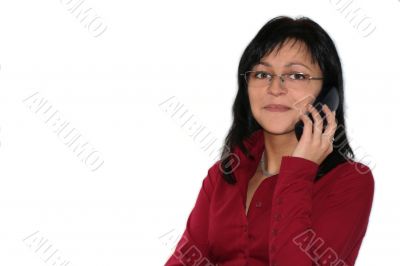 woman in office is calling by phone