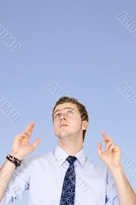 business man pointing up