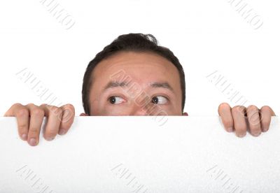 business man looking over white card 2