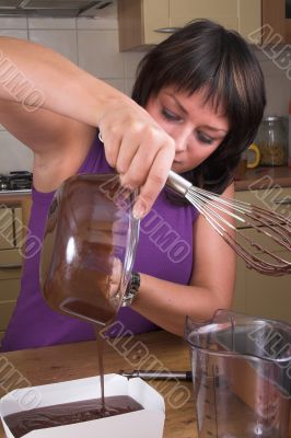 Pouring the brownie dough