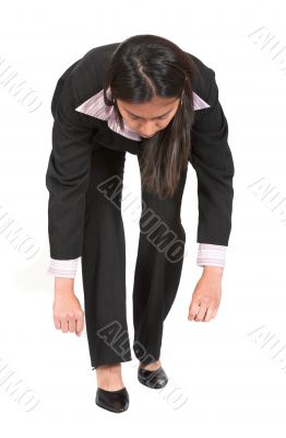 business woman lifting something up
