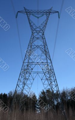 Huge electricity pylon in the forest