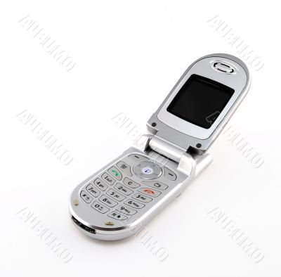 Clamshell cell phone on white background