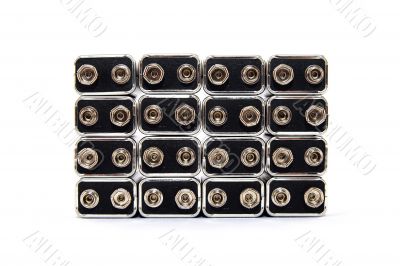 Nine volt batteries on white background